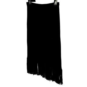 Cyrus Fringed Black Knit Skirt Asymmetrical Pull-On Stretch Classic Style Sz PS